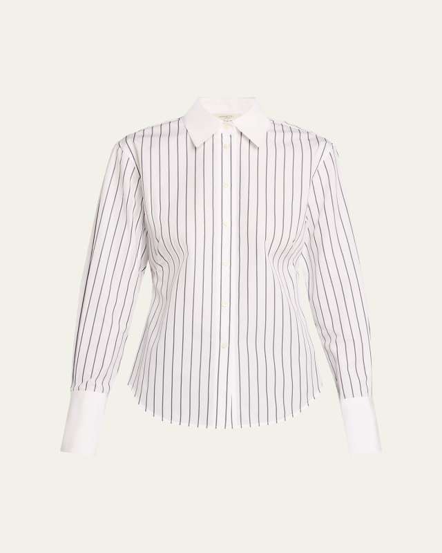 Striped Button-Down Cotton Poplin Shirt